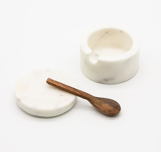 Mini Marble Lidded Salt Cellar with Spoon