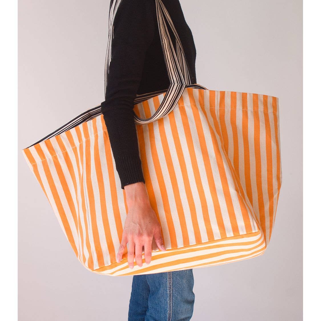 Isola Bella Yellow Stripe XXL Tote Bag, Classic French Stripe Cotton