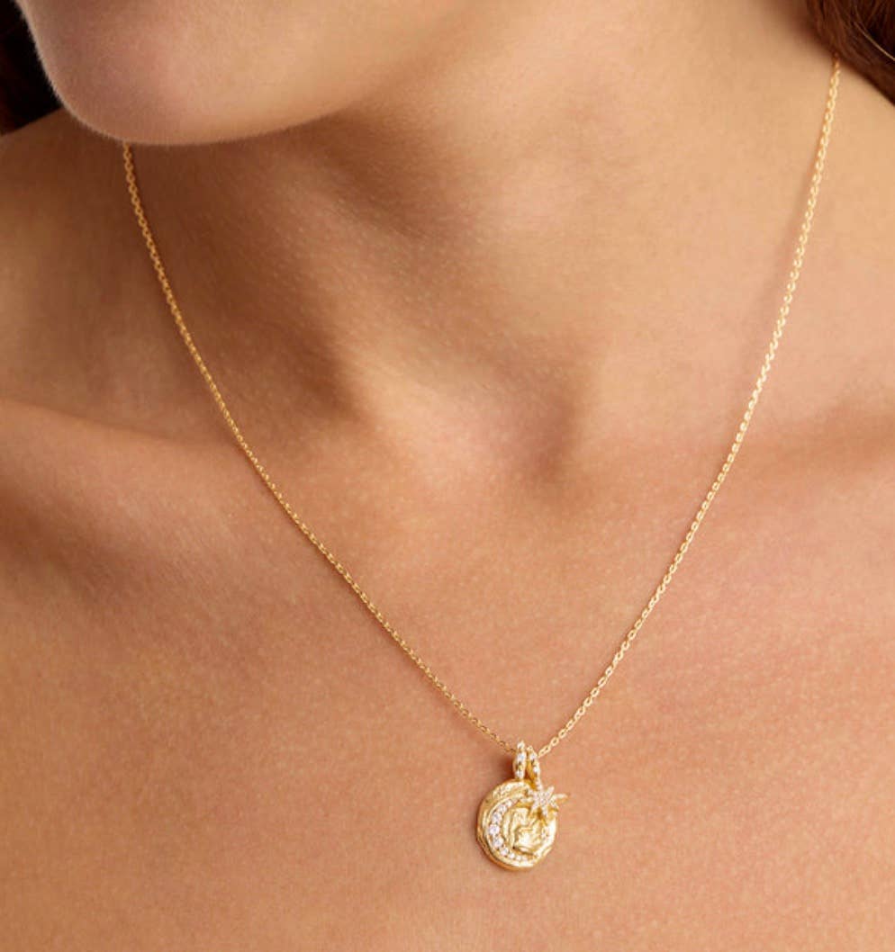 Mini Pendant- Talisman Protect 14K Gold Steel Necklace
