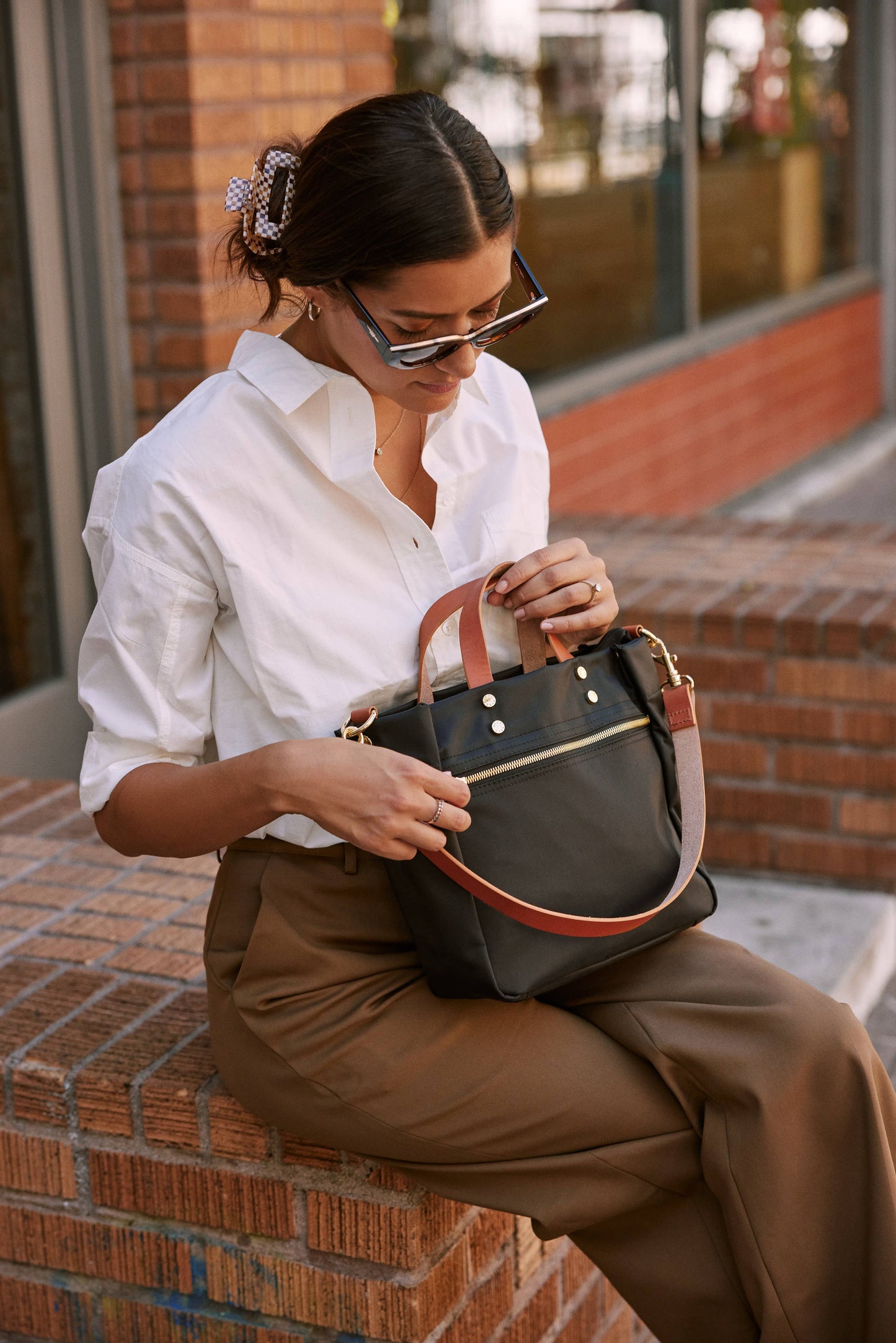 Black Nylon Tote with Leather Accents