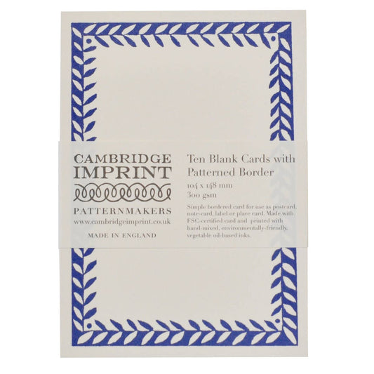 10 Postcards with Patterned Border in Scumble Blue
