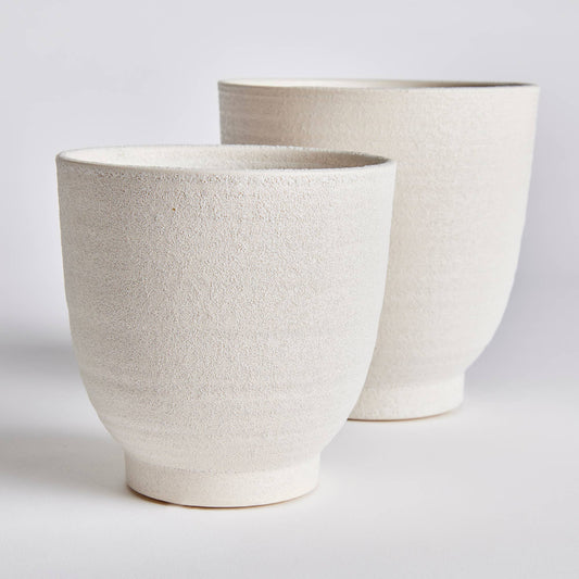 Sabine Vase or Pot, White Textured Matte, Two Sizes