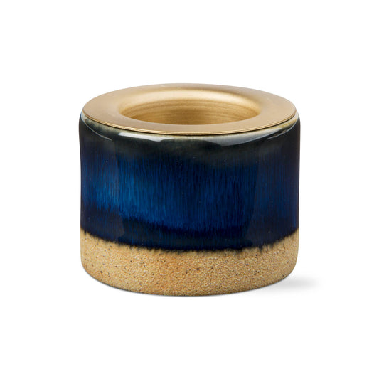 Glazed Tealight Taper Holder - Deep Navy Blue