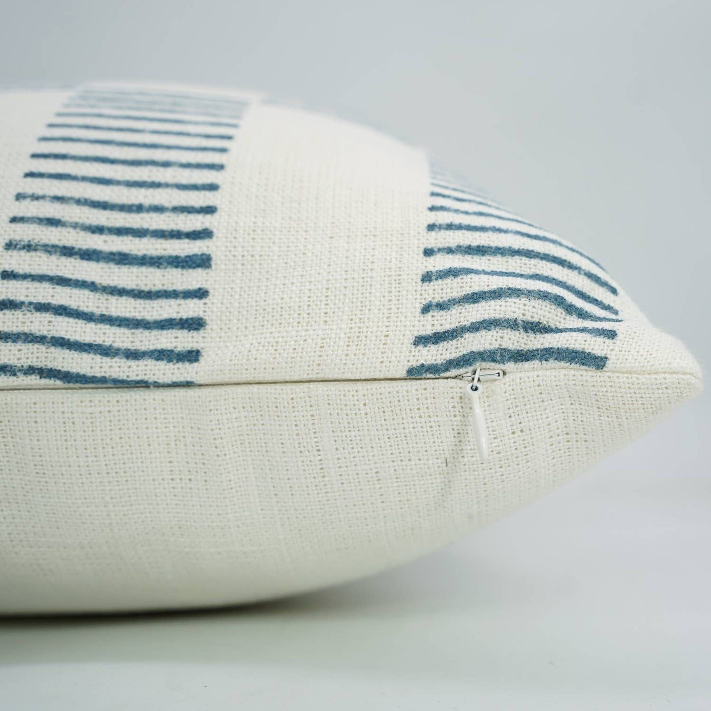 Pillow, Blue Modern Pattern, Hand Block Print Off White Linen, Various Sizes