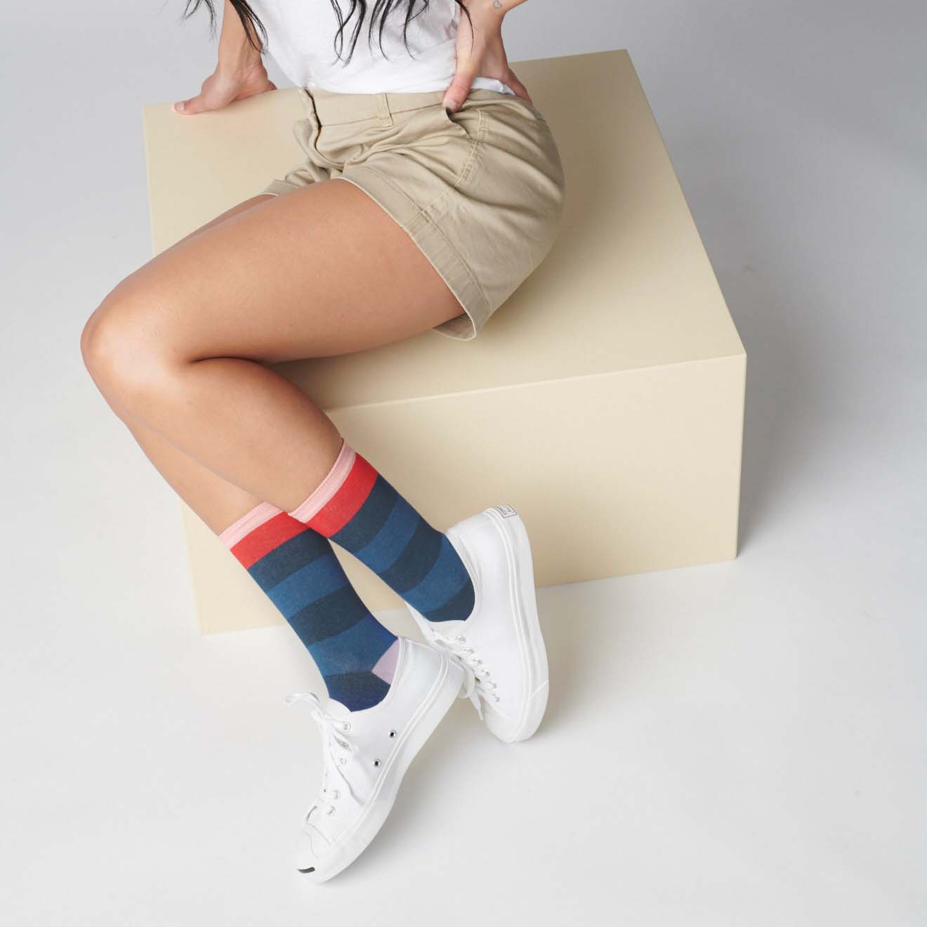 Fillmore Blue Striped Crew Length Socks