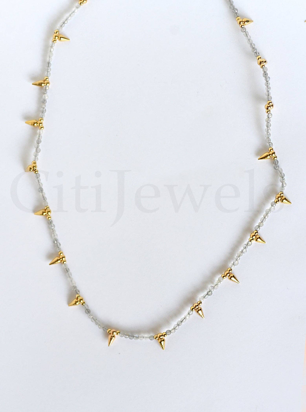 Beaded Spike Necklace, 15"- 17" Minimalist Natural Gemstones