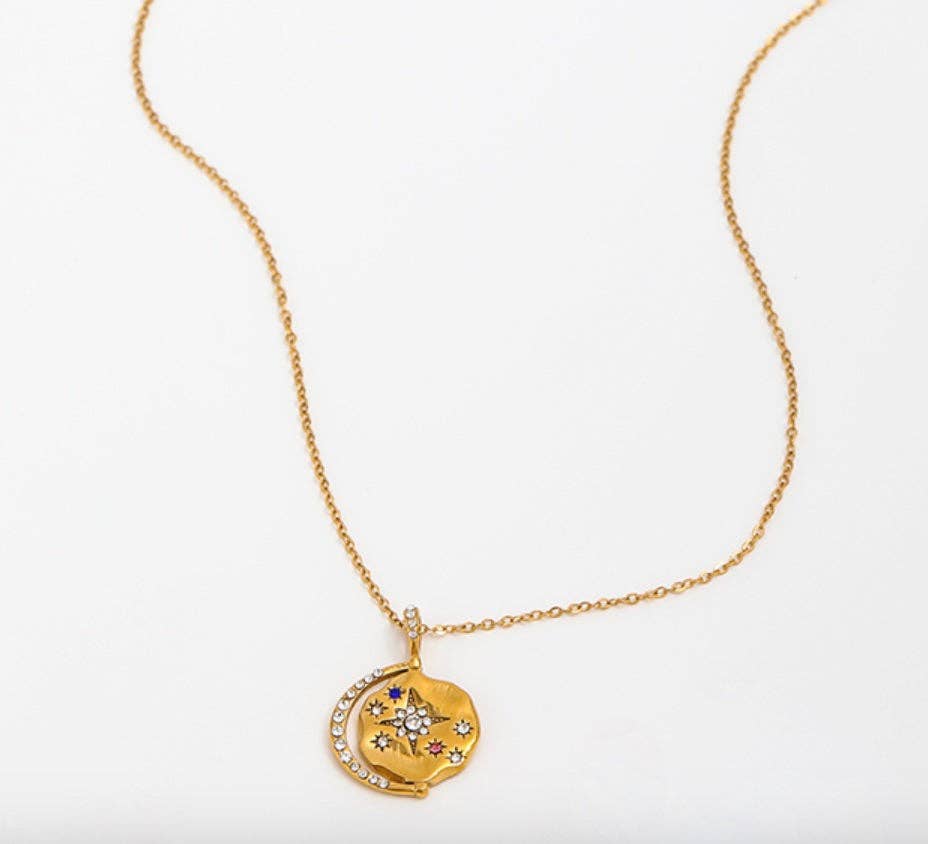 Mini Pendant- Talisman Protect 14K Gold Steel Necklace