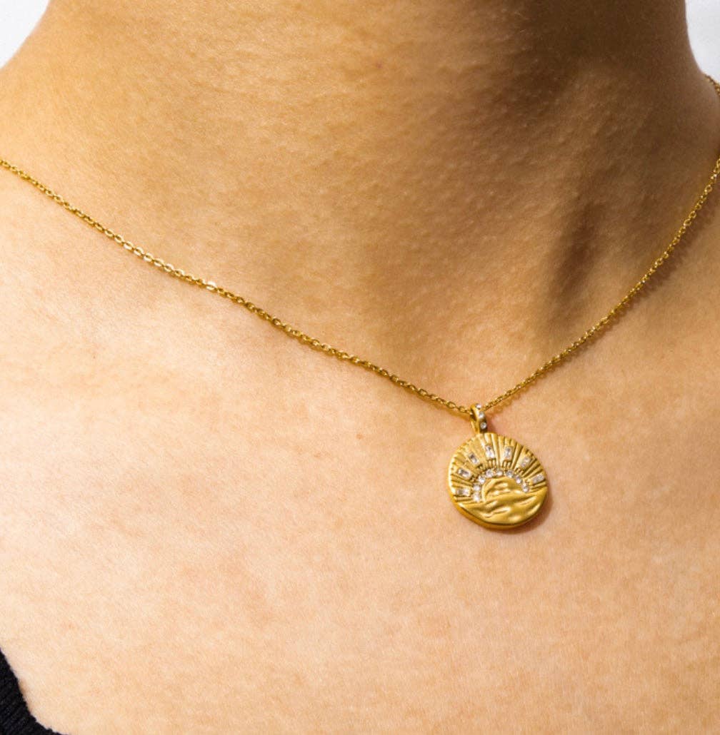 Mini Pendant- Talisman Protect 14K Gold Steel Necklace