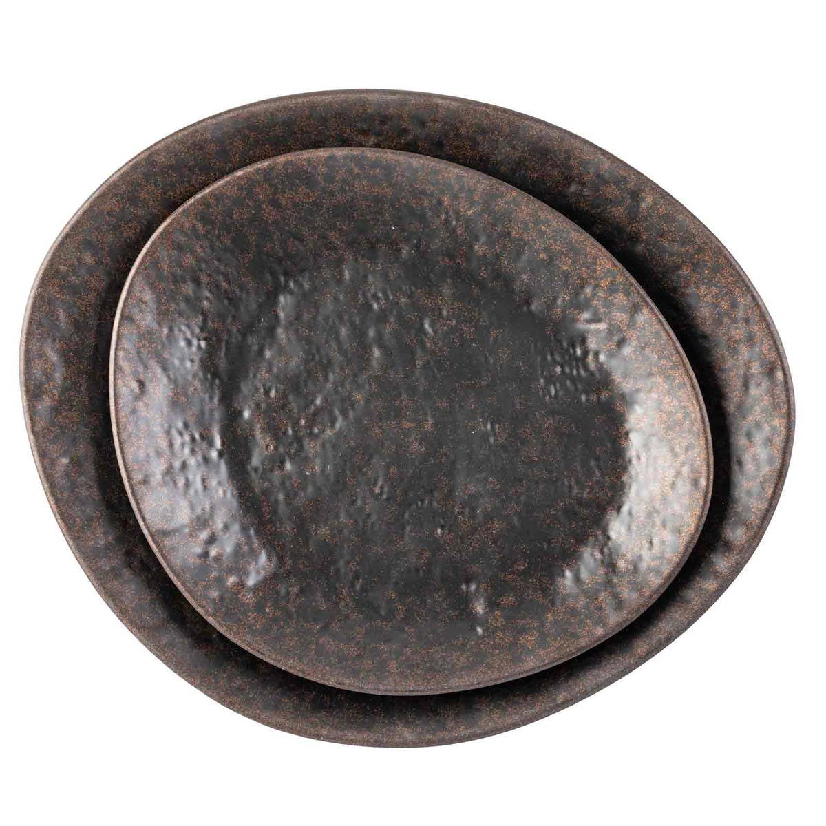 Bronze Melamine Serving Platter, Dark Metal Copper Color Pebbled Finish, 13.25 x 11.125"