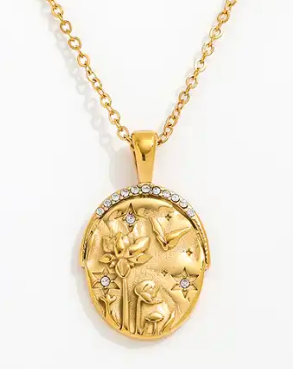 Mini Pendant- Talisman Protect 14K Gold Steel Necklace