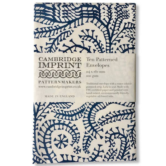 Packet of Ten Patterned Envelopes Seaweed Paisley Prussian Blue
