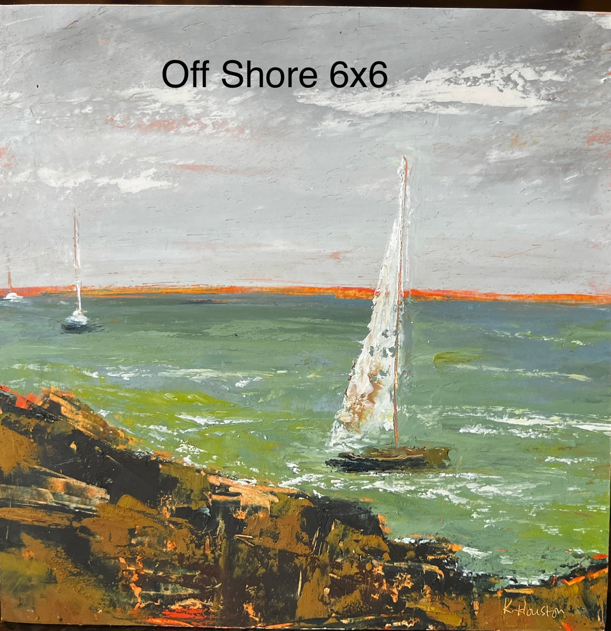Newport Oil Painting by Local Artist Karen Houston - OFF SHORE 6" x 6"