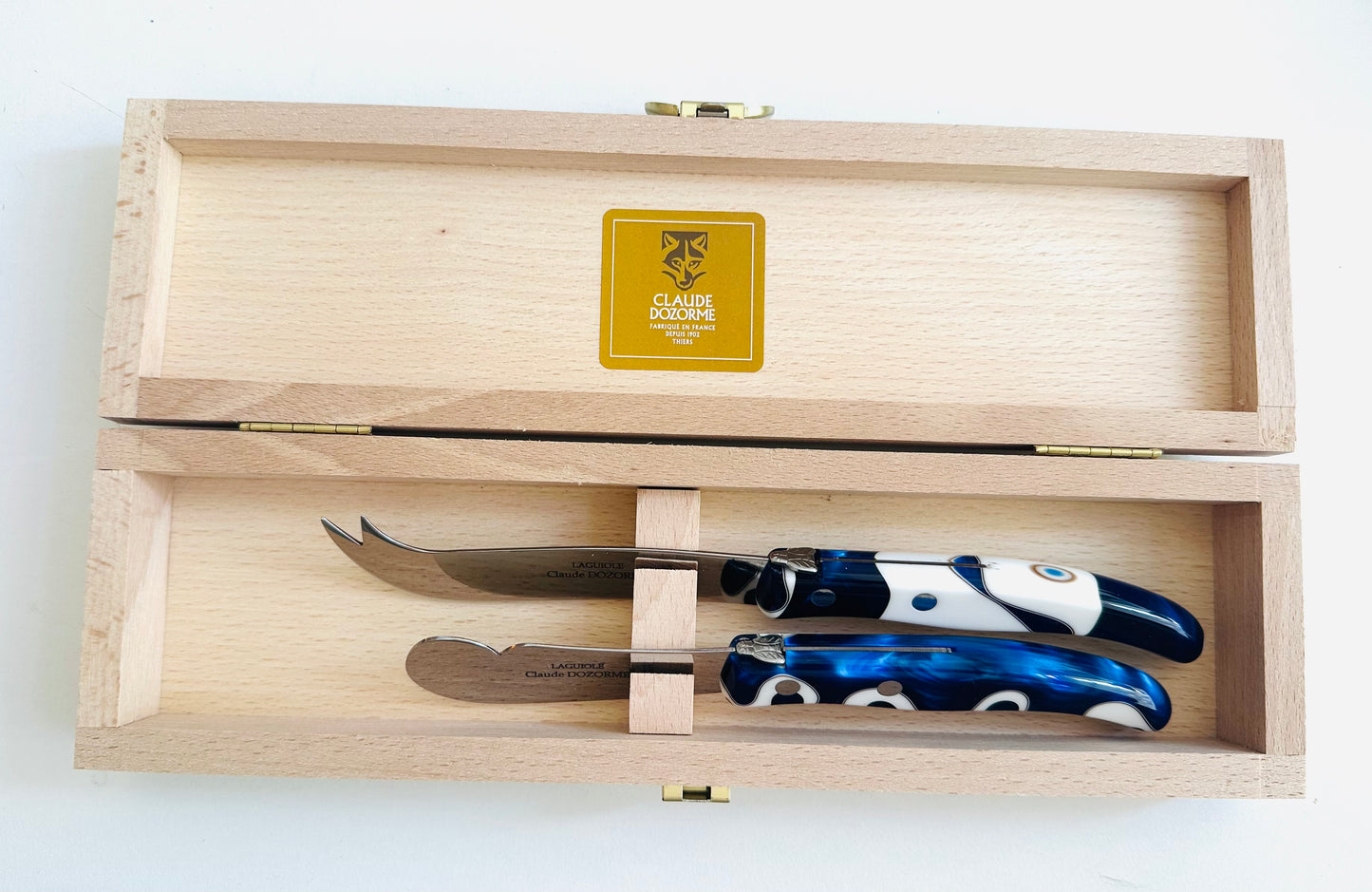 Blue Marble Cheese Knives, Various Sizes and Functions.