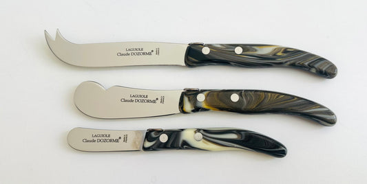 Gold Swirl Cheese Knives, Various Sizes and Functions.