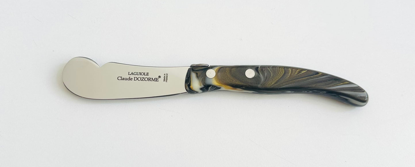 Gold Swirl Cheese Knives, Various Sizes and Functions.