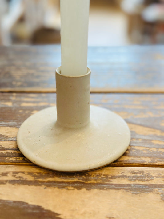 Wide Ceramic Candle Taper Holder Matte Cream