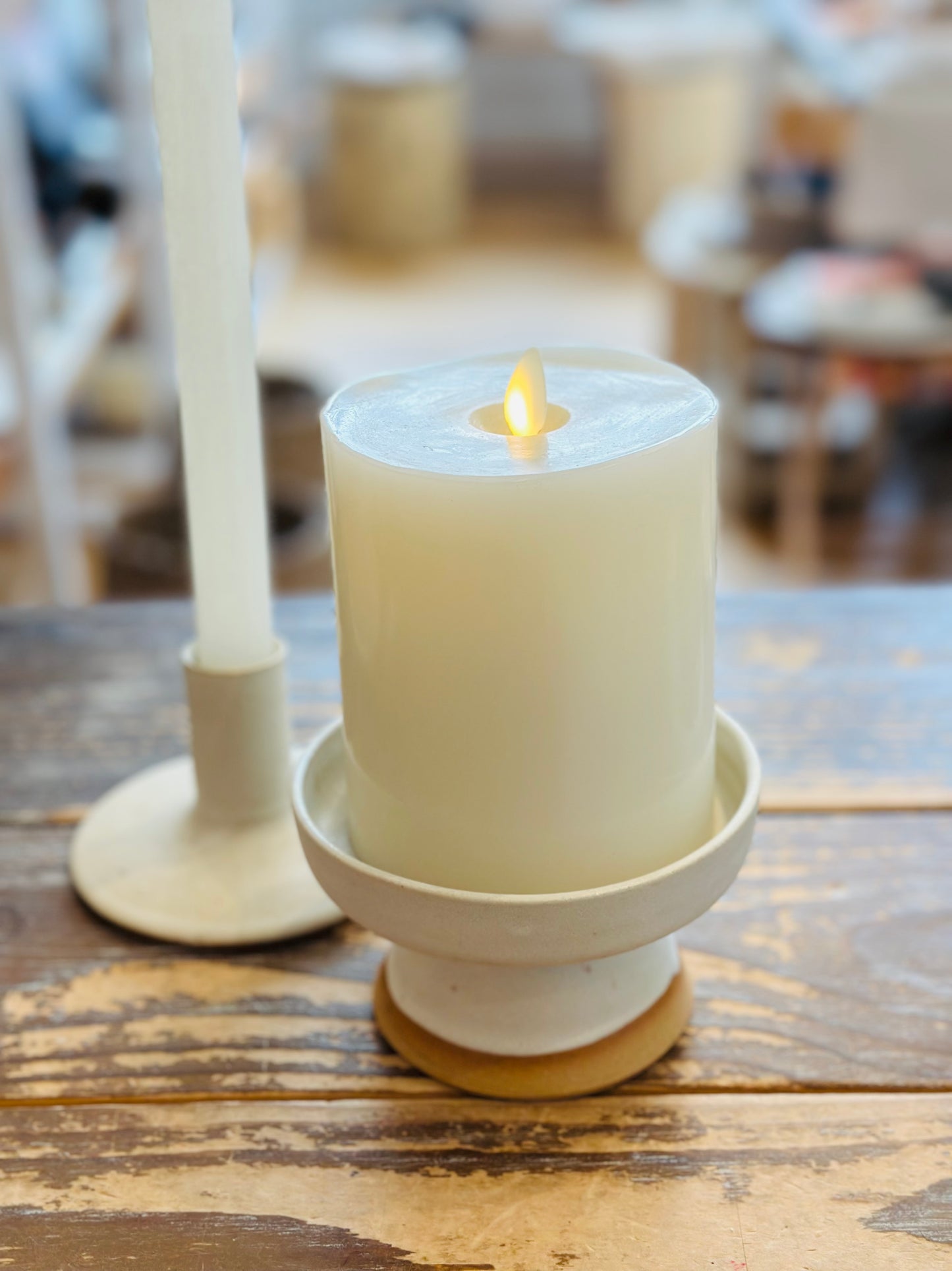 Ceramic Candle Pillar Holder - Wide Base