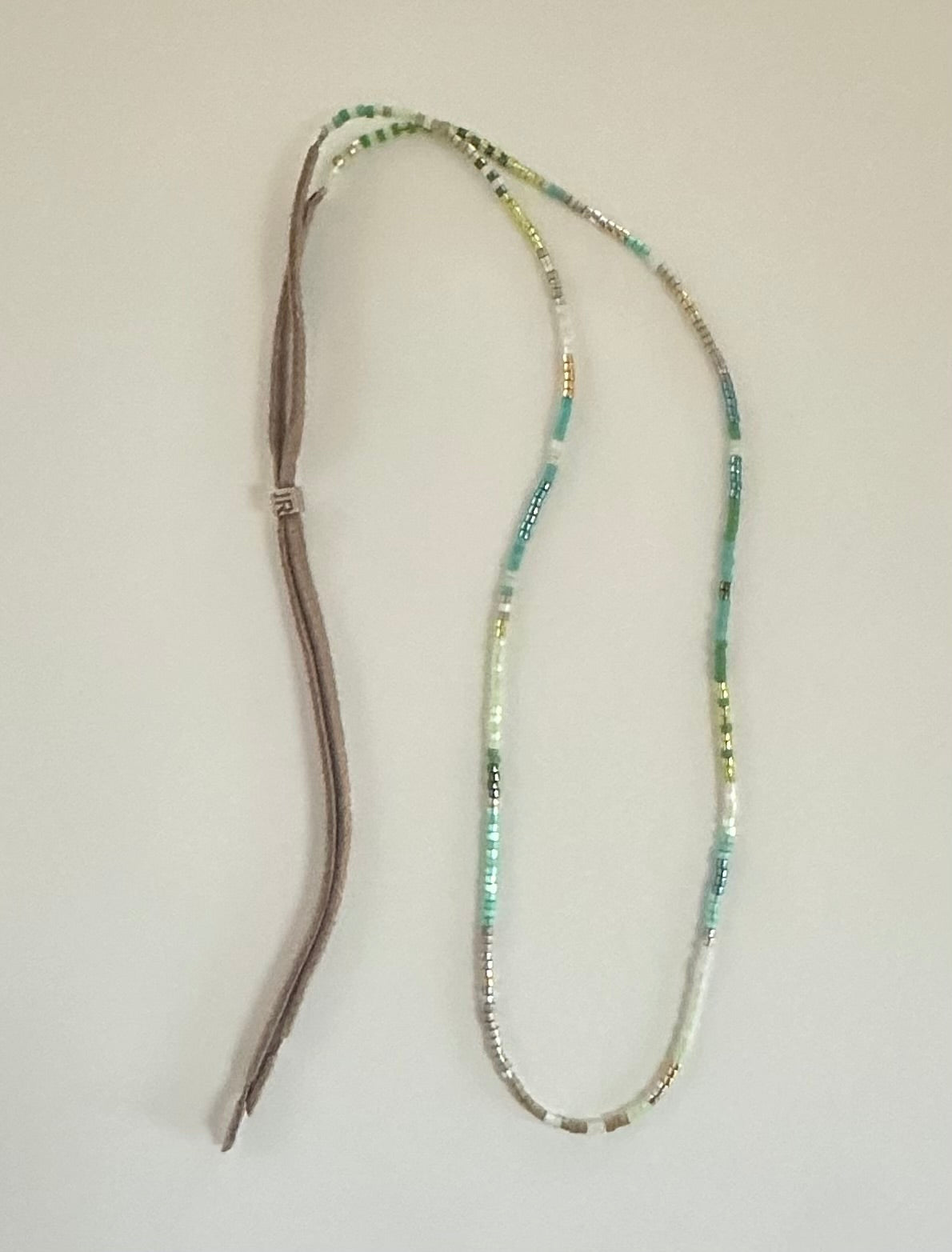 Bead Necklace with Leather Ties, Adjustable, Hand Made in California