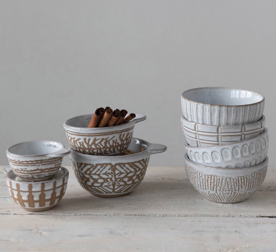 Cup Stoneware Measuring Cups w/ Wax Relief Pattern, Set of 4