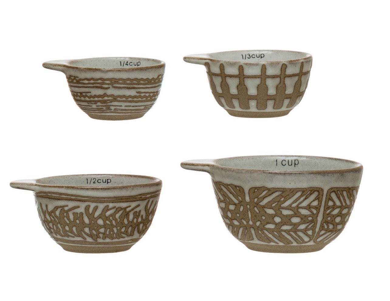 Cup Stoneware Measuring Cups w/ Wax Relief Pattern, Set of 4