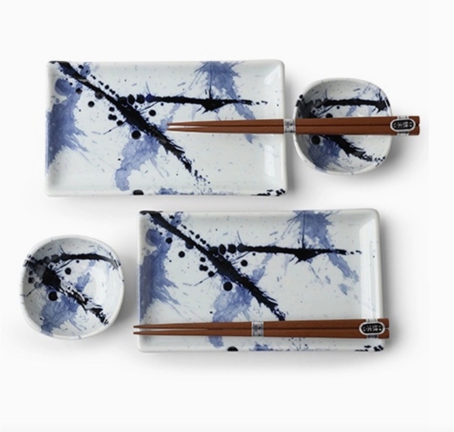Splatter Sushi Plate Serving Dishes:  Rectangle Platter and Small Round Dish