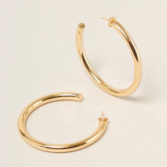 Post Hoop Earrings, 14kt Gold Plated