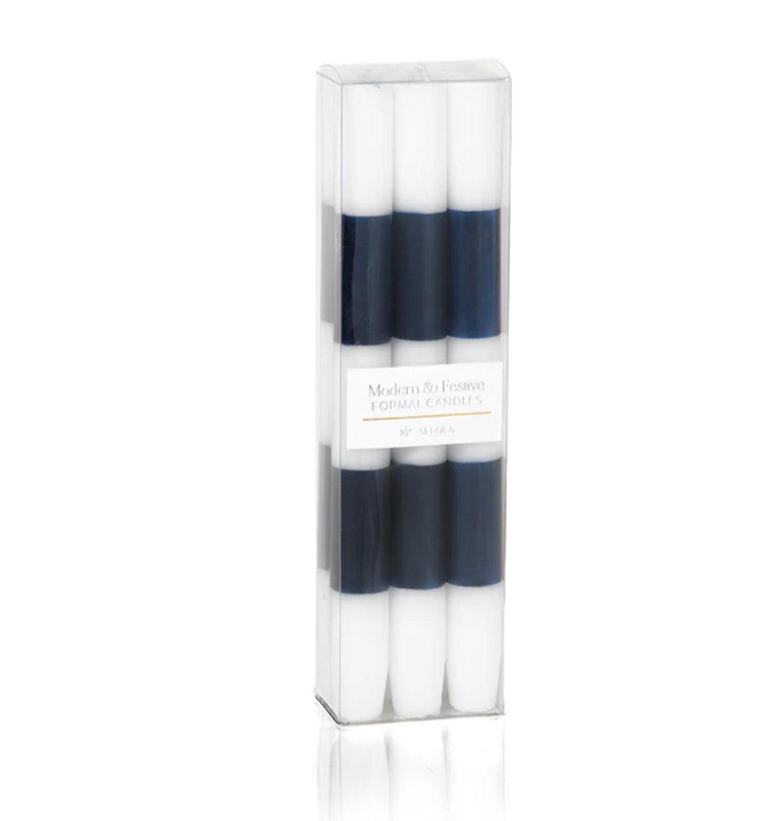 Stripe Candle White and Dark Blue, Box of 6