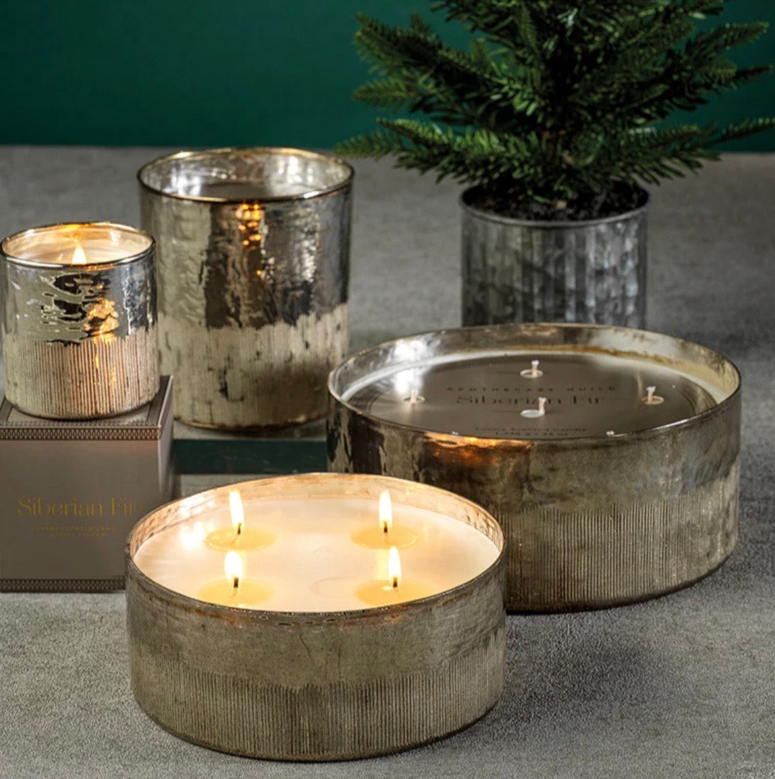 Candle Siberian Fir Scent, 3" Antique Silver with Gift Box