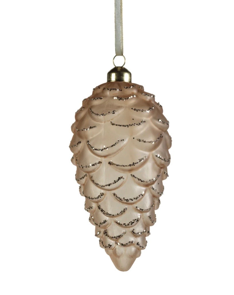 Frosted Gold Glass Pinecone Ornament 6" x 2.75"