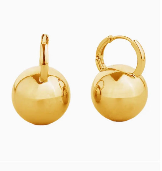 Ball Hoop Huggie Earrings, 14kt Gold Plated