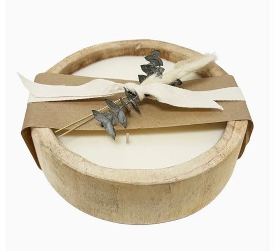 Wood Candle Round Medium, Paulownia Wood with Palo Santos scent