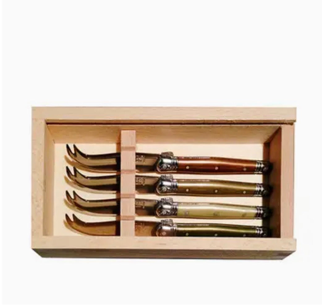 Jean Dubost 4 Mini Mineral Colored Cheese Knives, Made in France
