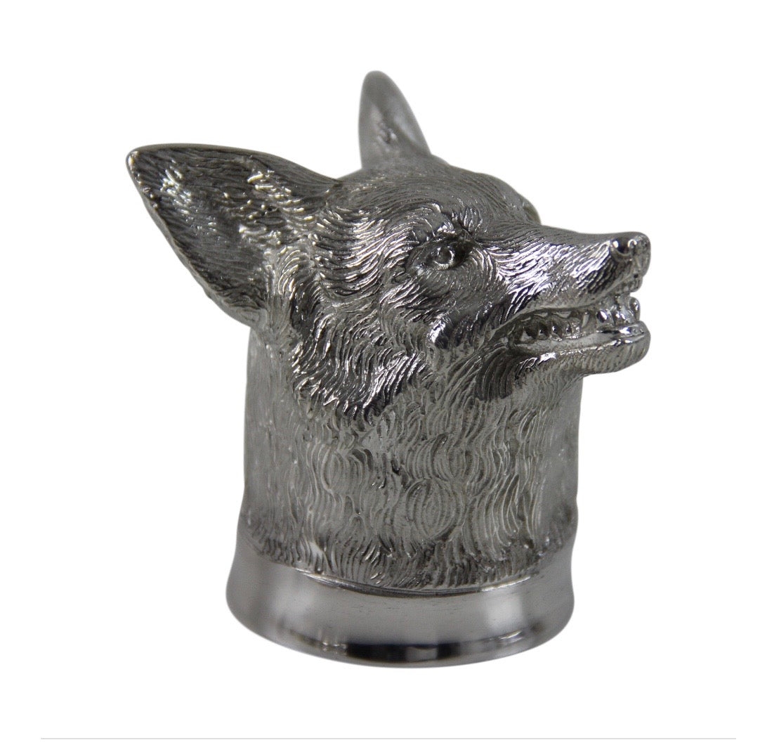 Fox Head Stirrup Cup. English Pewter