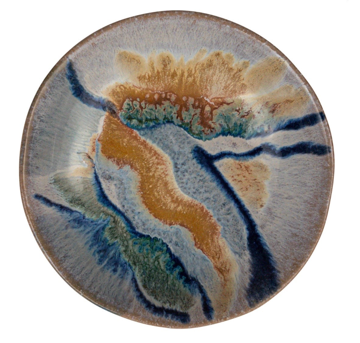 Blue, Tan, Green Small Ceramic Serving Bowl