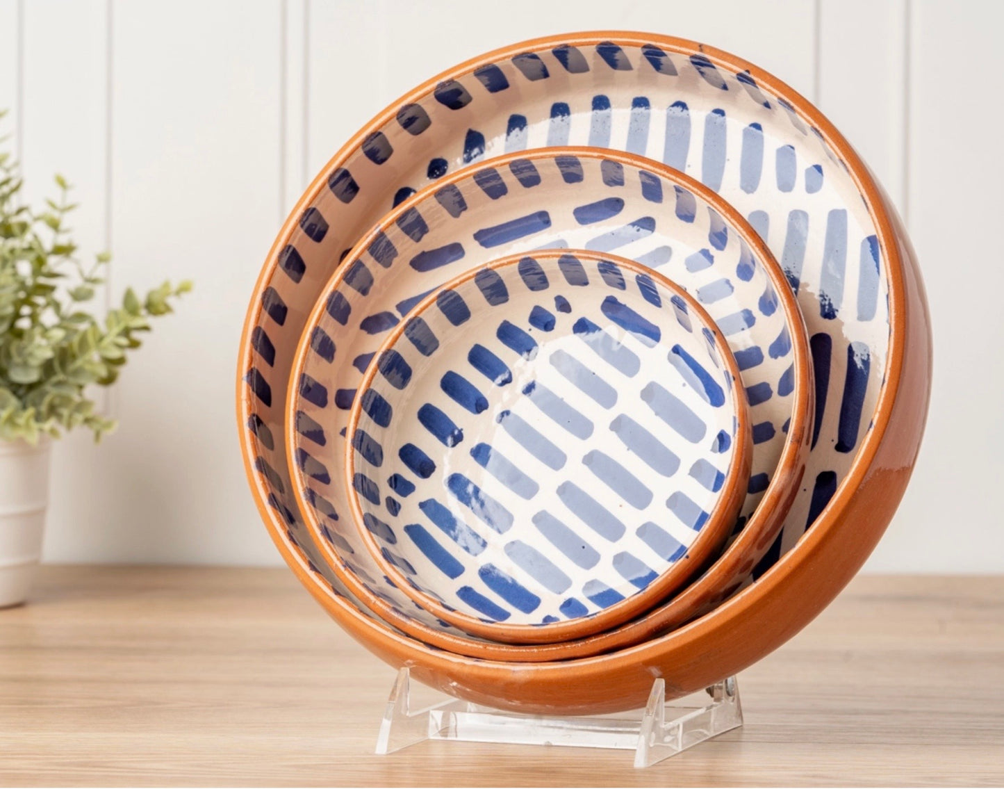 Moroccan Nesting Round Dish - Blue Dash, 3 Size Options