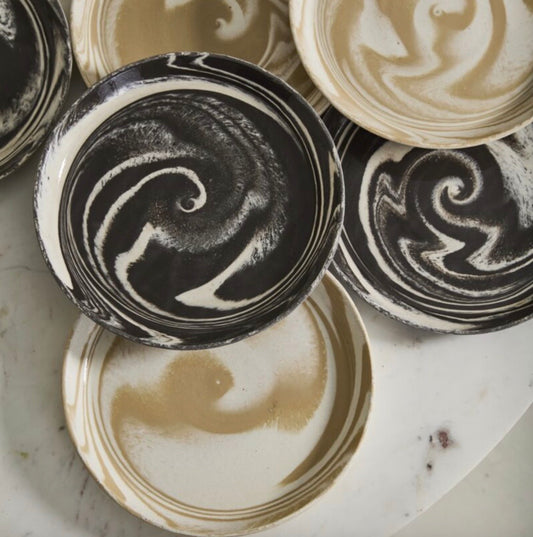 Marbled Charger or Plate, Ceramic, Tan or Dark Brown