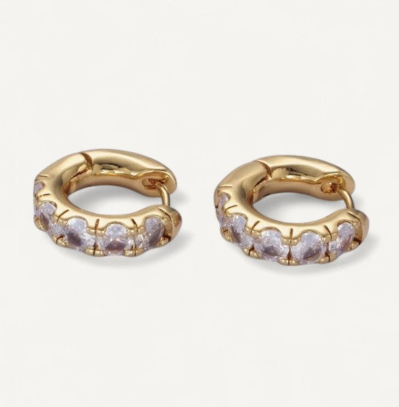 Diamond Effect CZ Rounded Clicker Hoops, 14K Gold Filled