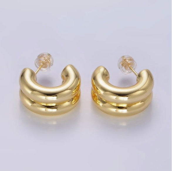Double Band Hoop Earrings, 24k Gold Filled