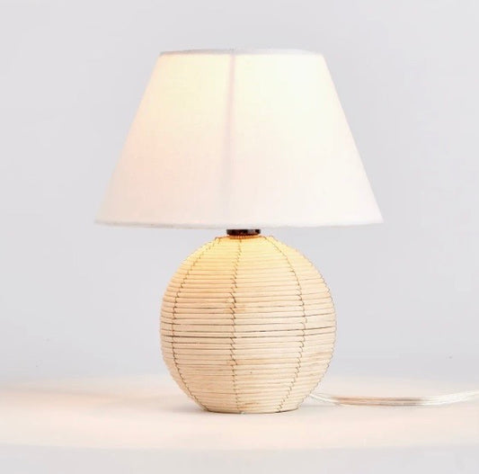 Mini Lamp Round Rattan Base, White Shade