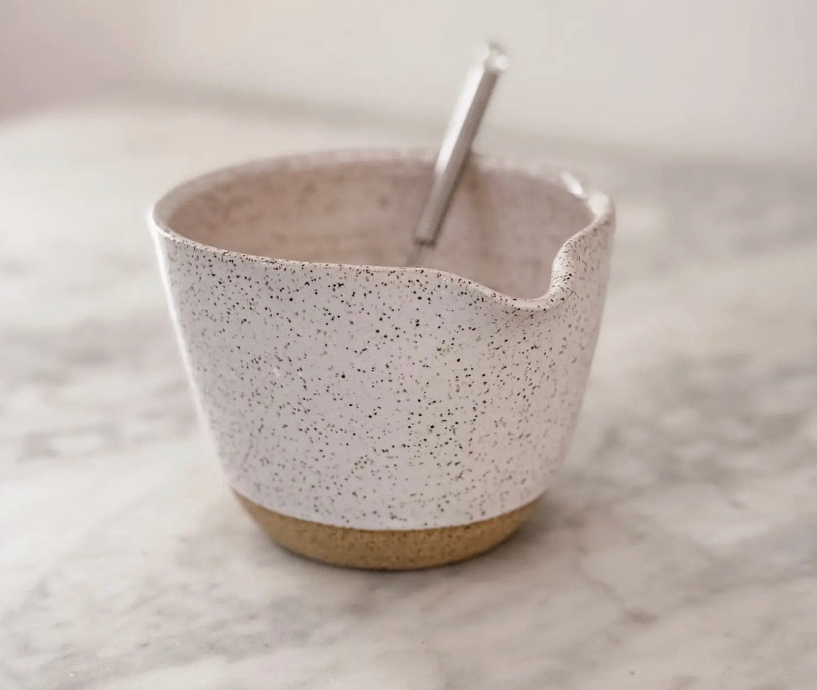 Mini Bowl and Whisk Set, Ceramic, Creamy White Matte Glaze