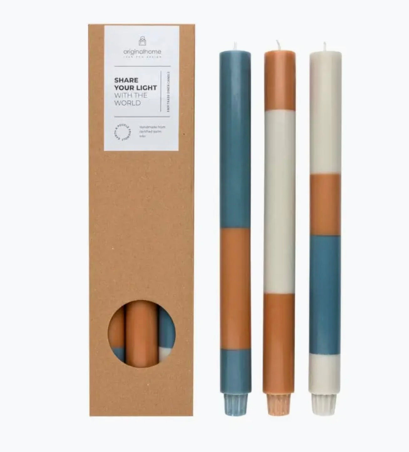 Layered Stripe Candle Clean Ocean, Taupe and Terra, Set of Three