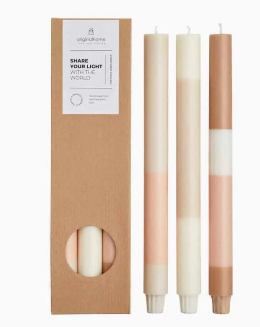 Layered Stripe Candle Limestone, Cream and Sunset, Set of Three