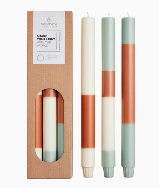 Layered Stripe Candles, Mint, Terra and Cream, Set of Three