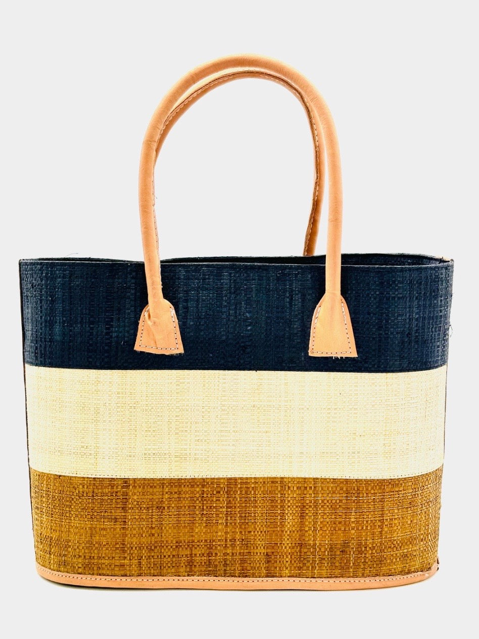 Santorini Stripe Color Block Woven Basket Bag Small