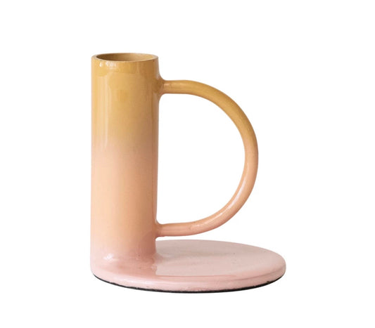 Ombre Enameled Taper Holders, Pinks and Tans