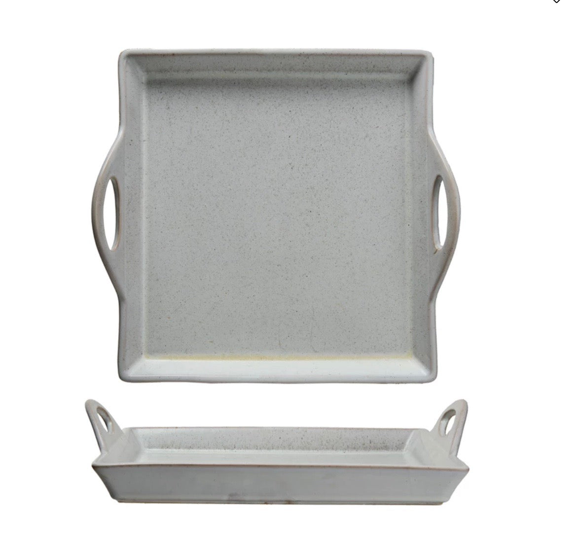 Stoneware Tray w/ Handles, Antique White