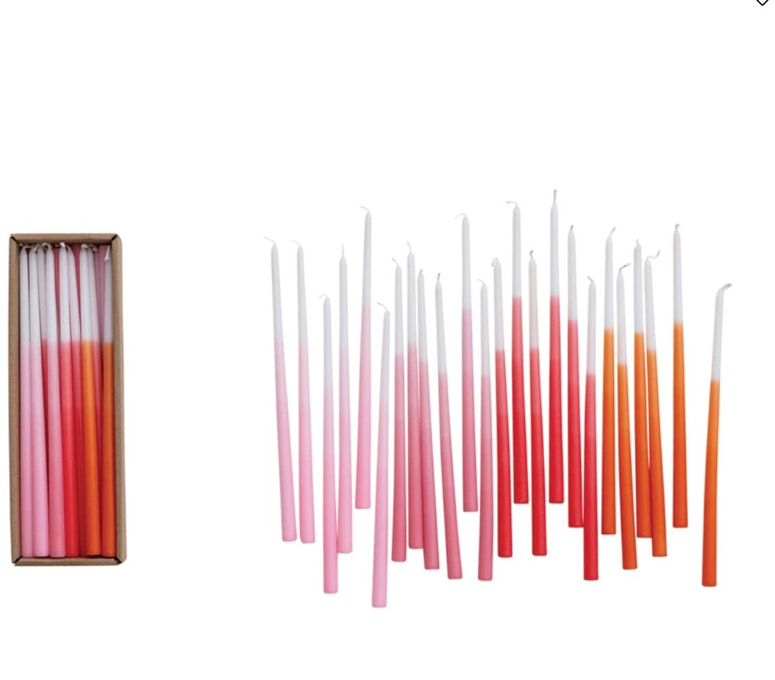 Thin Taper Candles in Box Ombre, each candle 10" x 1/2"