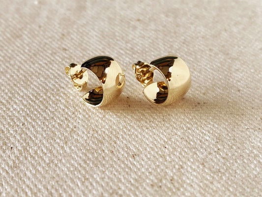 Half Open Hoop Stud Earrings, Handmade in Brazil, 18kt Gold Filled