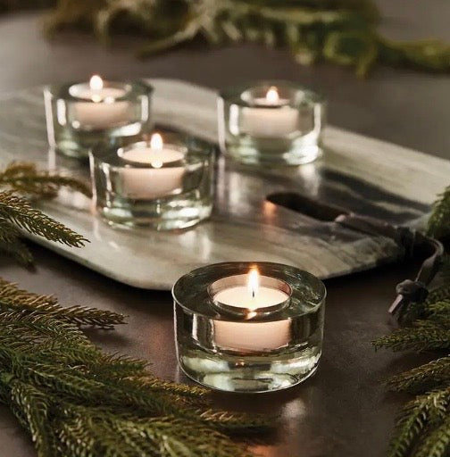 Thick Glass Tea Light Holders, Recycled Glass
