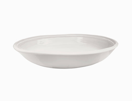 Melamine Serving Bowl Double Line, "Pasta Serving" Round 14", Gloss Cream